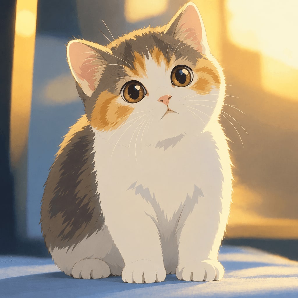 The same kitten transformed into a Ghibli-inspired hand-painted style