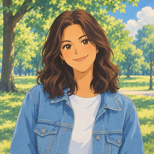 A woman's portrait transformed into a Ghibli-inspired hand-painted style