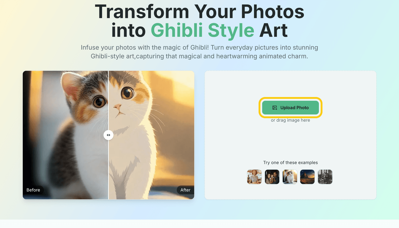 Upload Photo button on the Ghibli Style Generator